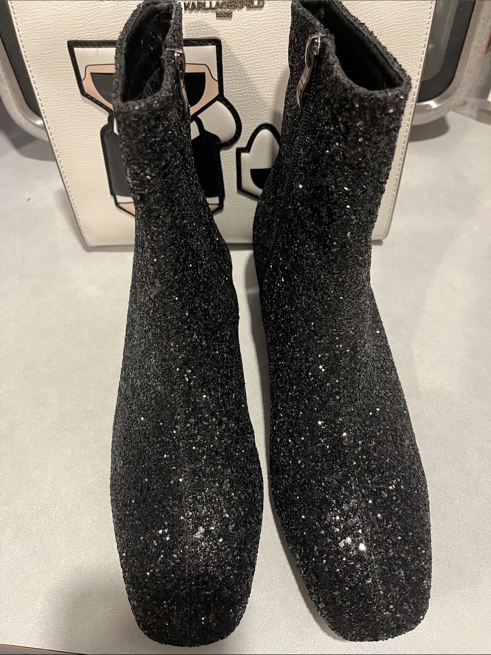 Black Glitter Ankle Booties